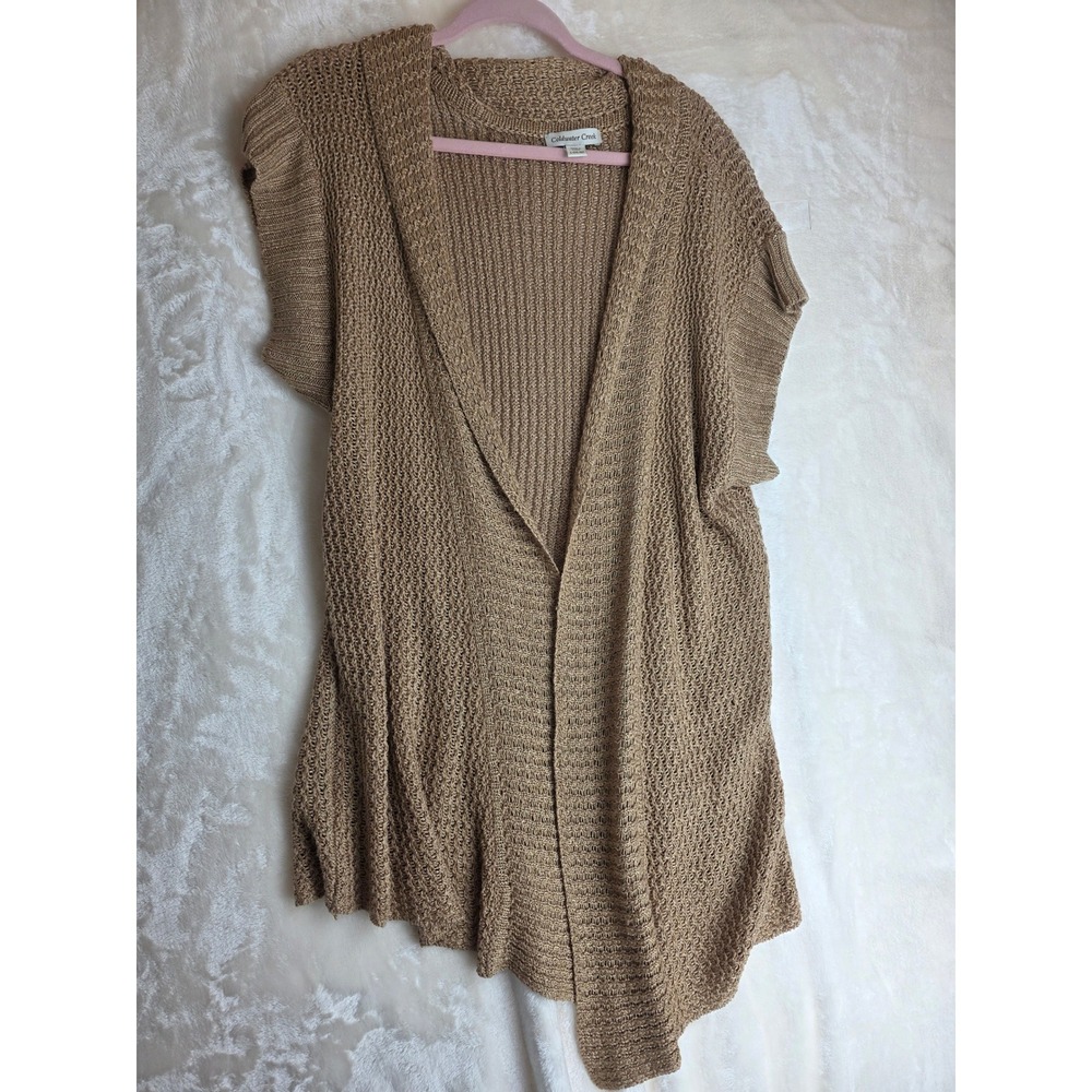 Coldwater Creek Beige Knit Sleeveless Duster Cardigan‎ Sweater M 14-16
